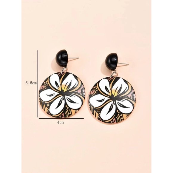 Flower Dangle Earrings Black White - Picture 4 of 4